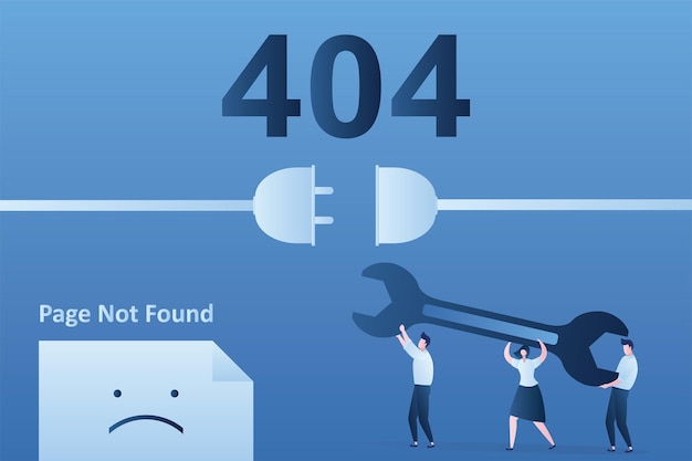404 error page not found landing page template businessman use megaphone programmers holding wrench