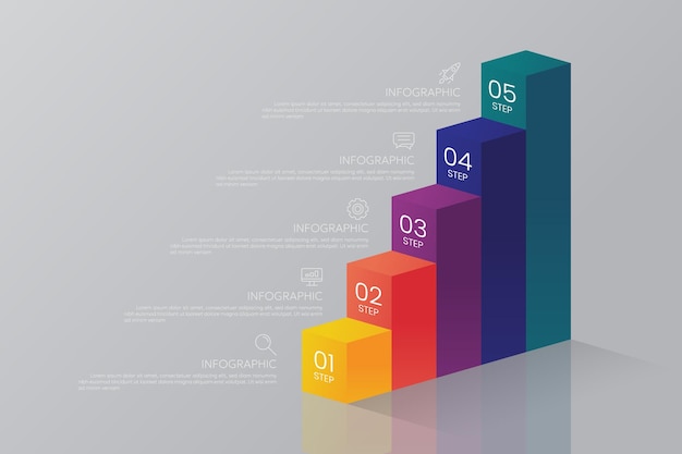 5 Steps Bar Chart Infographic Template with Icons