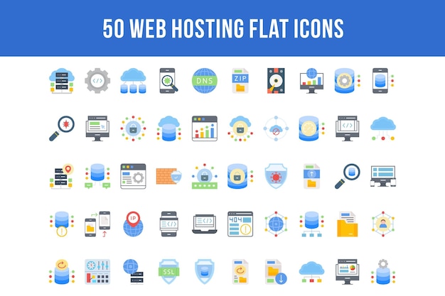 50 Web Hosting Flat Icons
