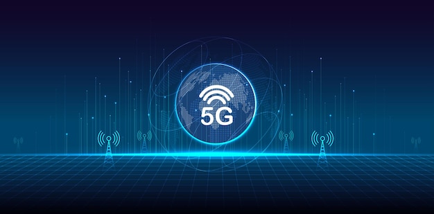 5G network wireless systems and internet technology concept smart city communication network 5G wireless mobile internet wifi connection data concept vector