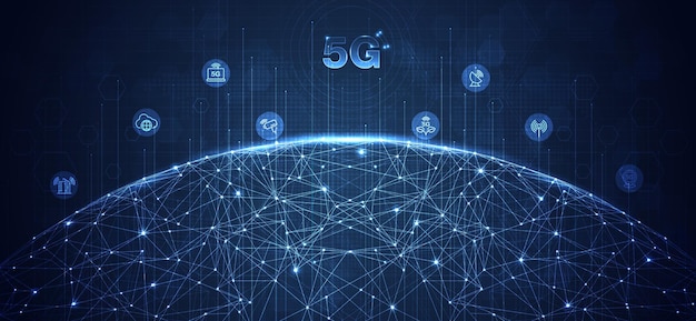 5G network wireless systems and internet technology concept smart city communication network 5G wireless mobile internet wifi connection data concept vector