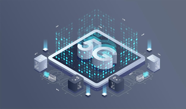 5g network wireless technology. communication network, business isometric illustration.