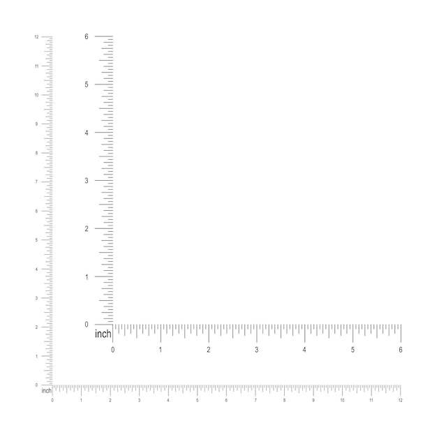 6 and 12 inches or 1 foot corner ruler template. measuring tool with imperial units