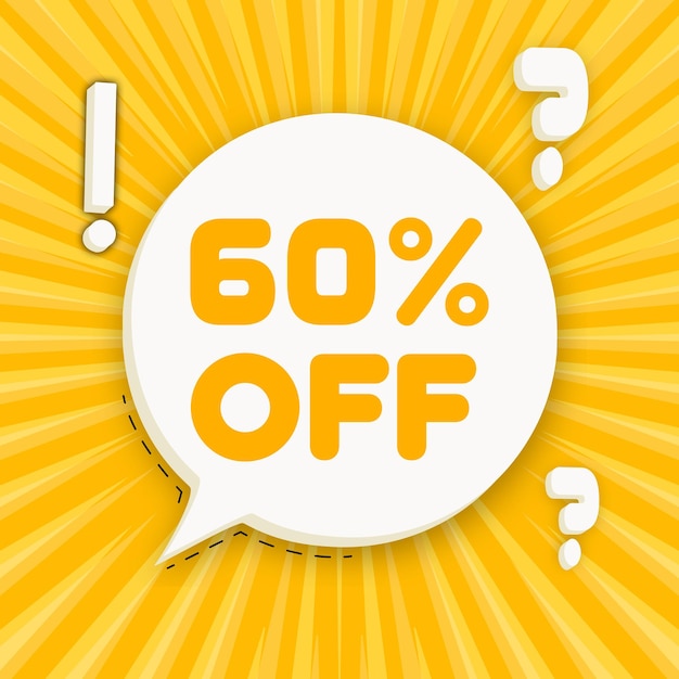 60 off Speech bubble with 60 off Business concept 3d illustration Pop art style Vector line icon for Business and Advertising