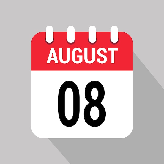 8 august calendar icon vector object design number