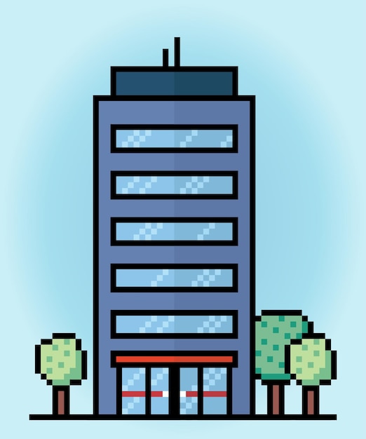 8 bit pixel icon high building in vector illustrations for game assets and web icons