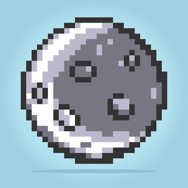8 bit pixel moon A planet for game assets and cross stitch patterns in vector illustrations