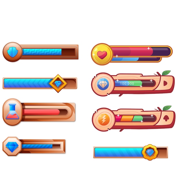 8bit pixel arcade game experience bars and energy levels vector ui interface elements arcade video