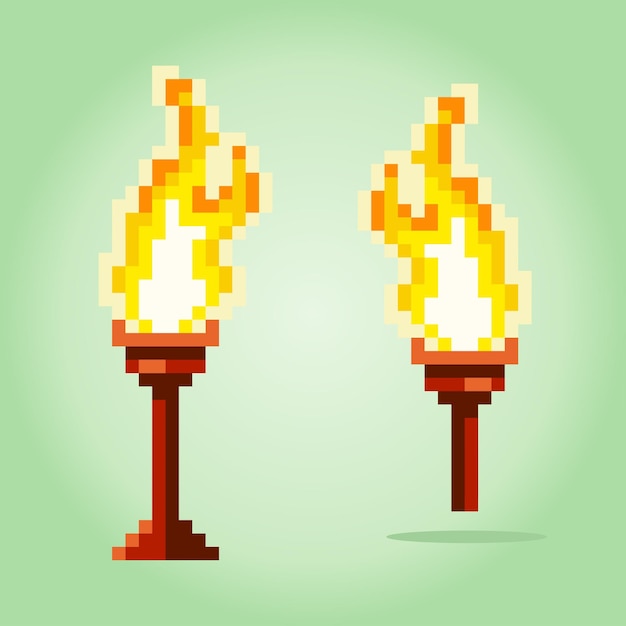 8bit pixel torch image asset game on vector illustration