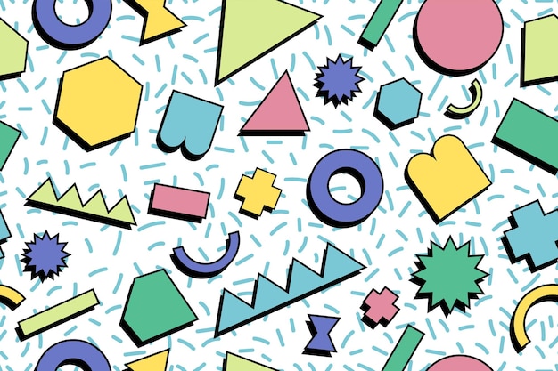 90s seamless pattern colourful memphis style retro background or retro 80s wallpaper vector