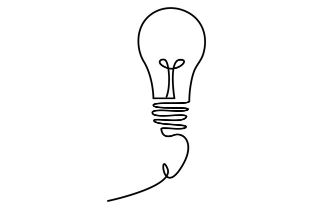 a black and white drawing of a light bulb with a hand drawn line