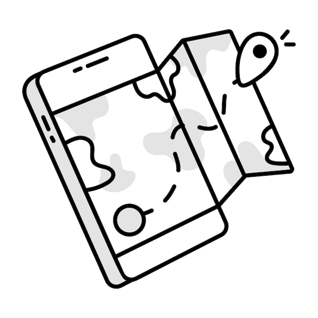 a black and white drawing of a phone with a hole in the middle