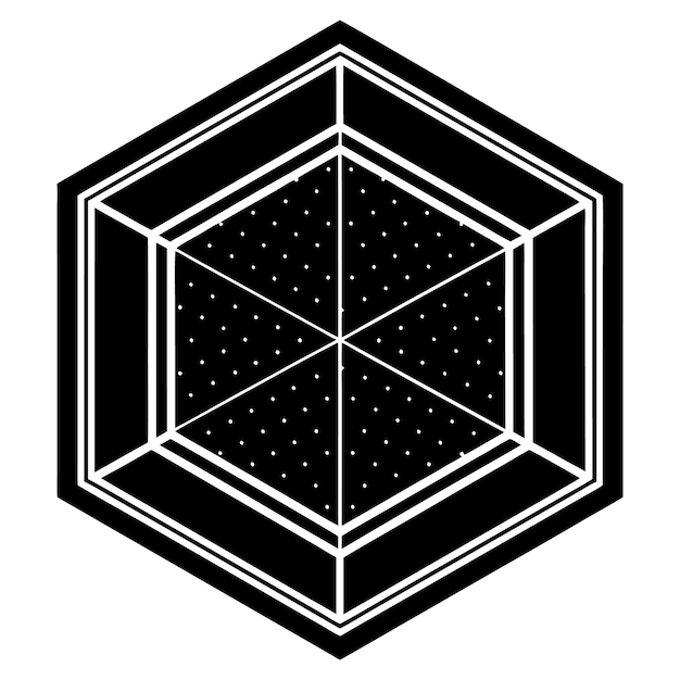 a black and white geometric design of a cube with a white background