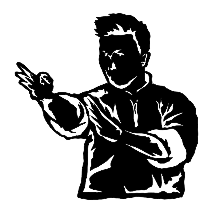 Vector a black and white image of a man with a ball in his hand