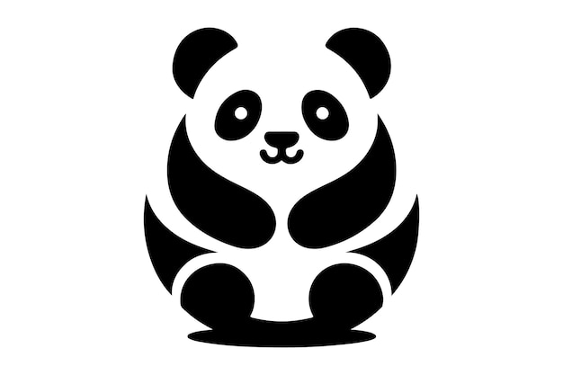 a black and white image of a panda on a white background