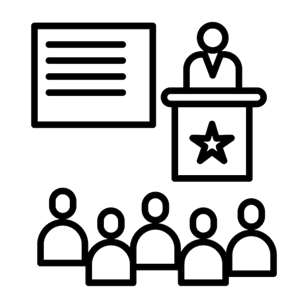 a black and white image of people in a meeting with a sign that says  the word