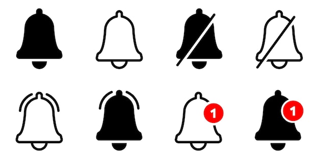 a black and white photo of a bell and a red circle with a red dot on it