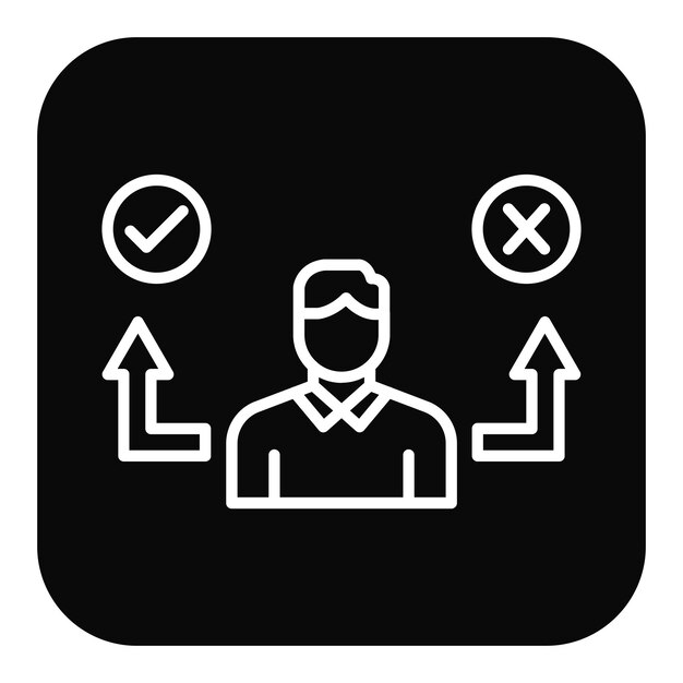 a black square with a man and several arrows pointing to the left