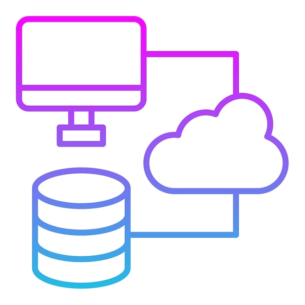 a blue and pink image of a computer monitor and a cloud