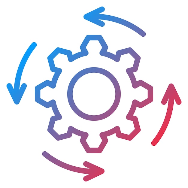 a blue and purple gear with a blue circle and a red circle with a blue and purple arrow