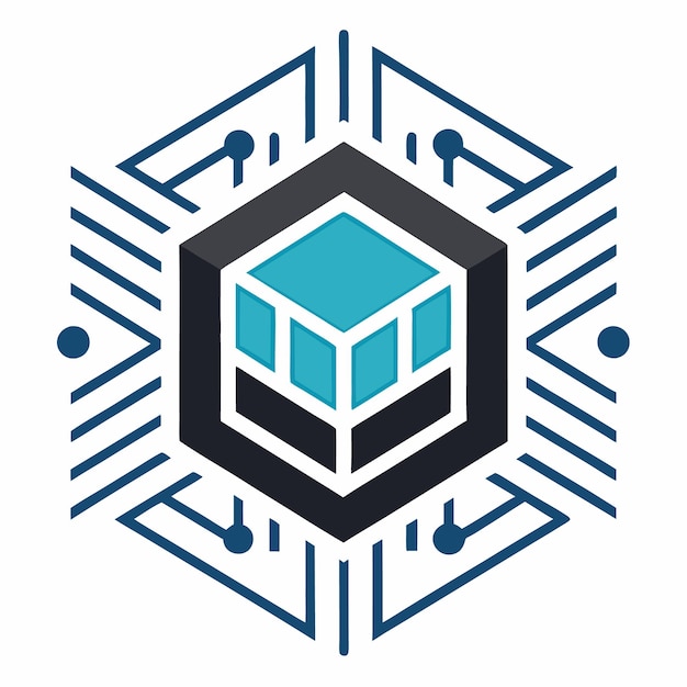 a blue and white geometric design with a blue design on the top