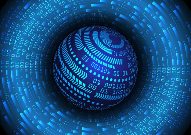 a blue and white sphere with binary numbers on it