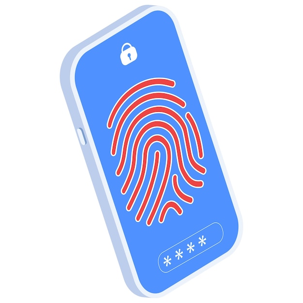 a blue cell phone with a red fingerprint on it