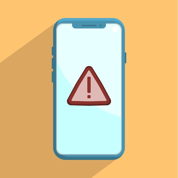a blue cell phone with a warning sign on it