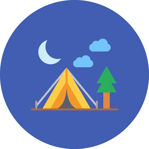 a blue circle with a moon and trees on it