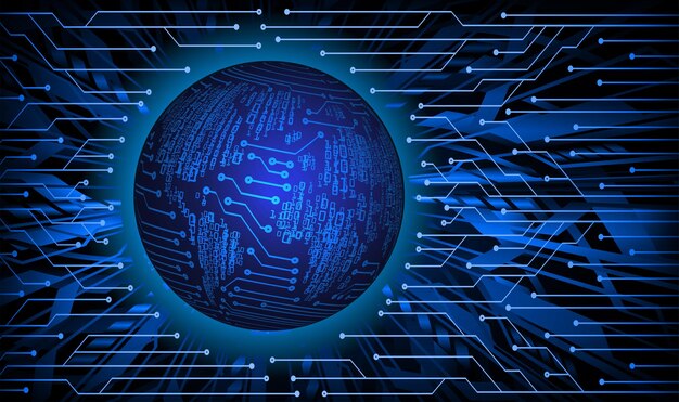 A blue globe with a circuit board in the center.