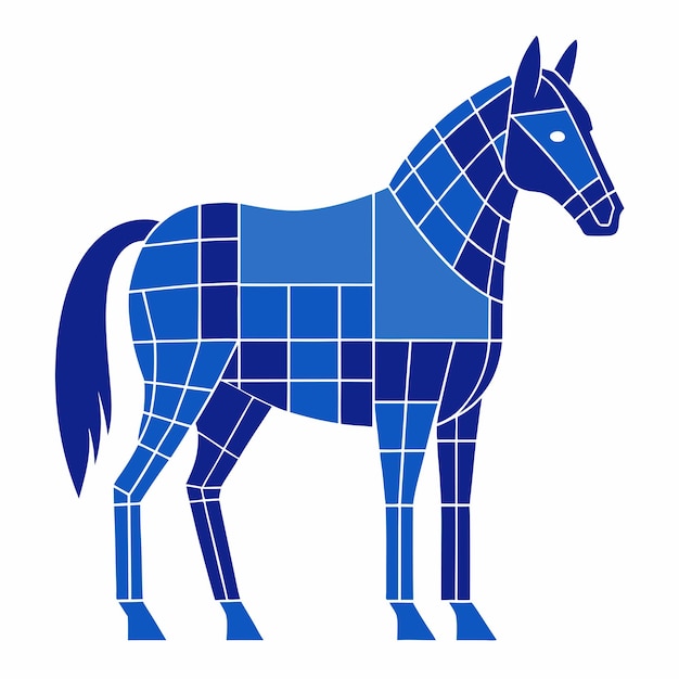 a blue horse with a blue mane and a blue horse on it