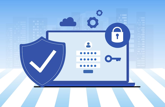 a blue shield with a padlock and a padlock with a padlock on it
