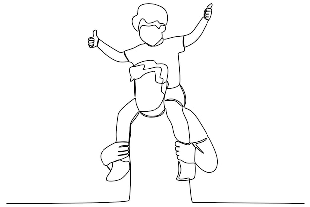 A boy in his father's arms while making an okay pose Father's Day oneline drawing