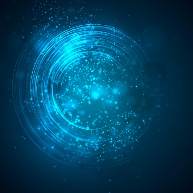 a bright blue colored energy stream swirling against a dark background. vector abstract concept