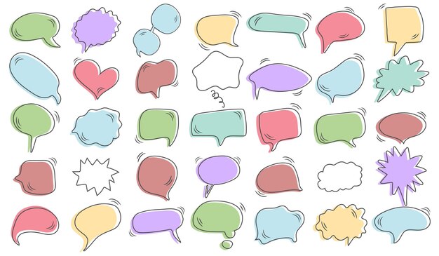 A bright set of handdrawn speech bubbles on a transparent background Text message