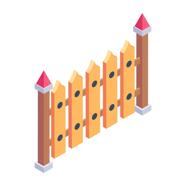 a cartoon drawing of a fence with a row of wooden houses with a red roof