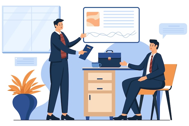 A cartoon illustration of two men in a room with a credit card in the foreground