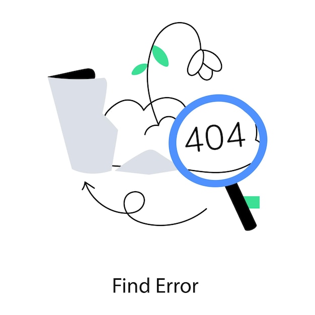 a cartoon of a magnifying glass with a page 404 on it.