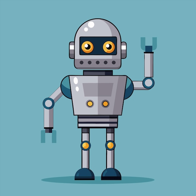 a cartoon of a robot with yellow eyes pointing up