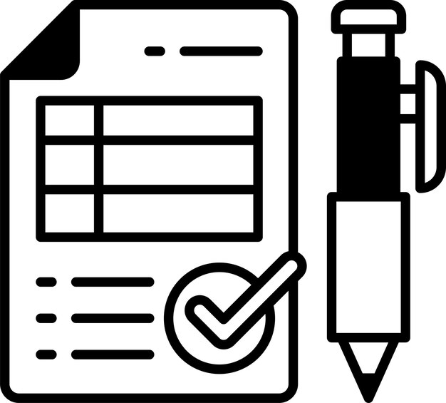 a check mark is on a piece of paper with a pen next to it