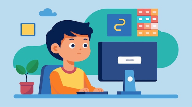 A child staring intently at their python code focused on finding a solution to a complex problem