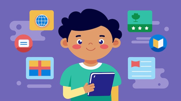 A child using a language learning app that adapts to their individual learning style and progress