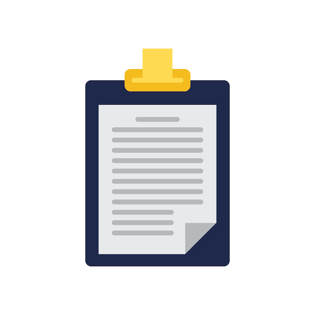a clipboard with a blue folder with a yellow clipboard on it.