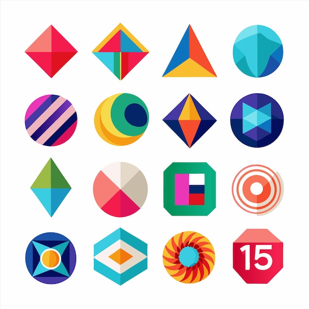 a collection of colorful geometric designs including one that says number 15