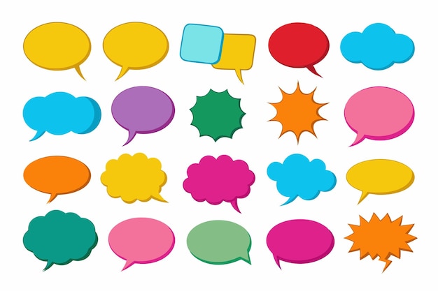 a collection of colorful speech bubbles with the word  chat  on the bottom