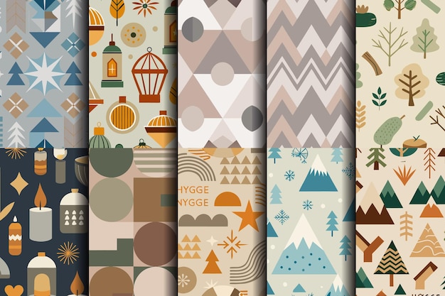A collection of cozy holidaythemed patterns in warm tones and festive designs