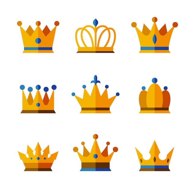 a collection of different colored crowns with different colors and shapes