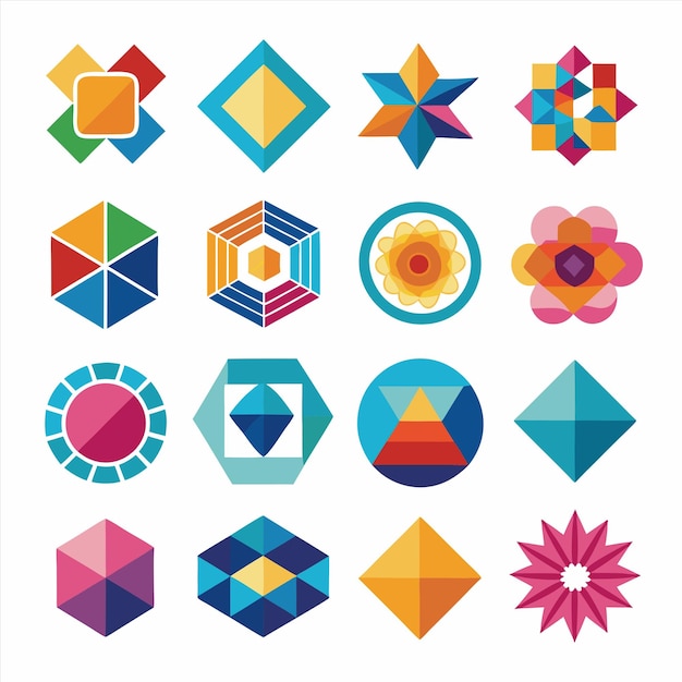 a collection of different colored squares and shapes