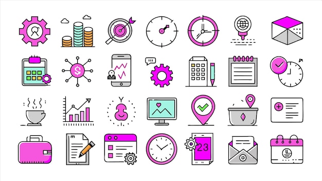 a collection of icons including a clock a clock and a business card