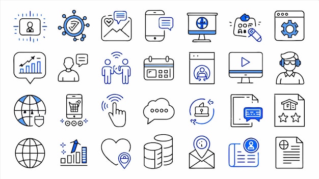 a collection of icons including a computer screen the word quot in blue quot
